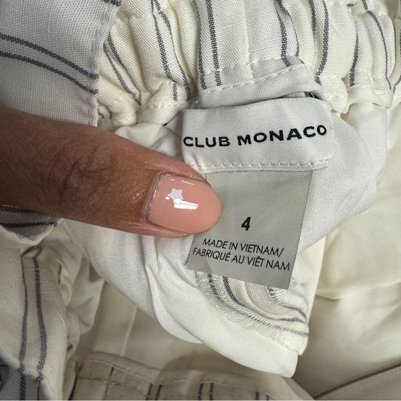 Club Monaco White Pin Striped Linen Blend Wide Leg Pants Size 4 Summer Casual - Picture 11 of 15